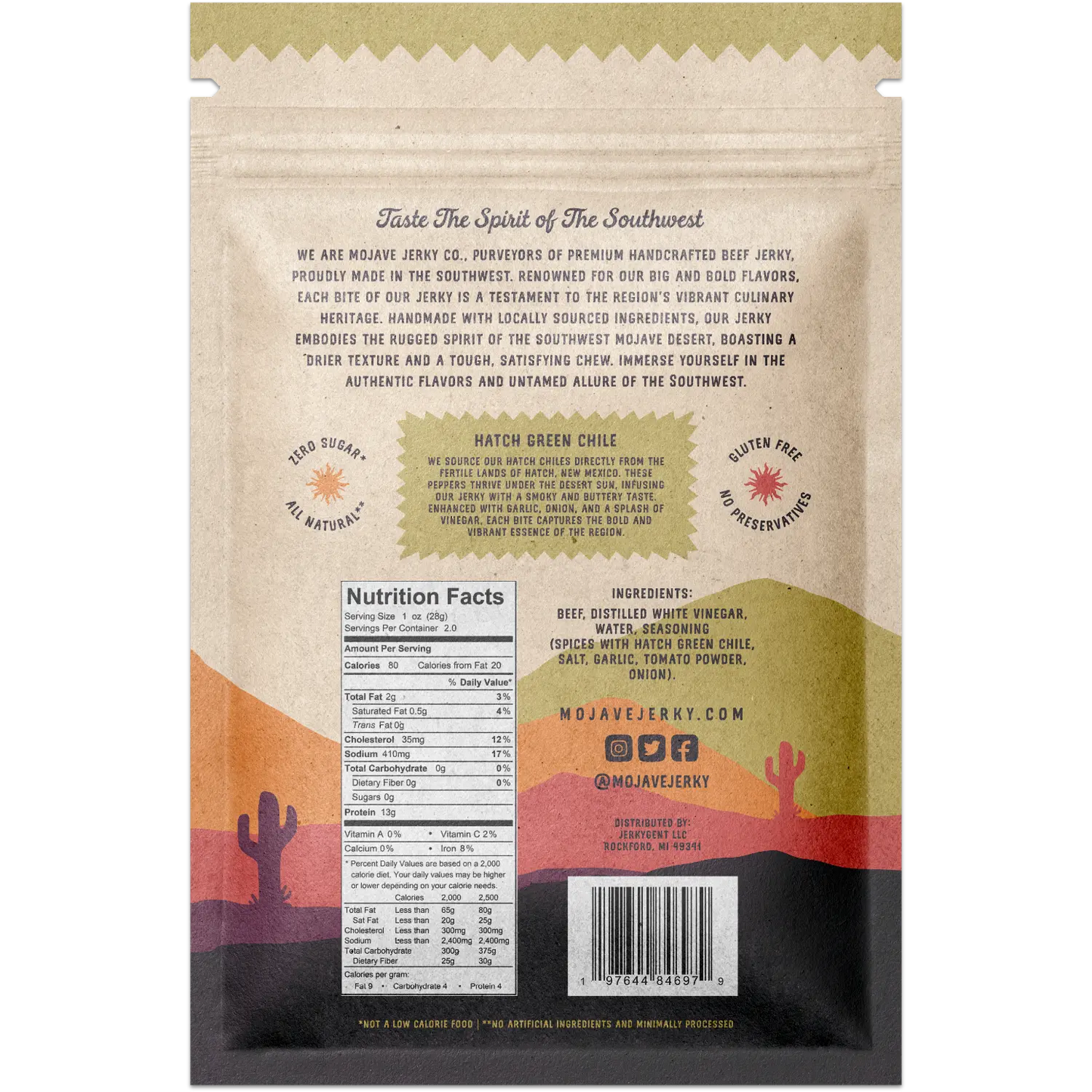 Mojave Jerky Co. Hatch Green Chile Beef Jerky Back Of Bag